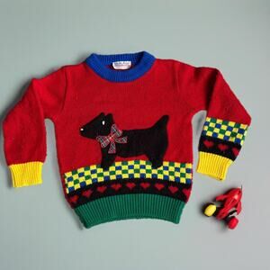 Red and black vintage 90s  Scottie dog sweater with bow